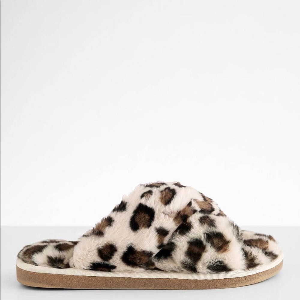 Cozzy Girl Furry Open Toe Leopard Slipper